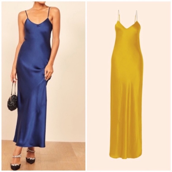 Reformation Genevieve Dress in shiny pale blue/ shiny grey NWT - Picture 5 of 6